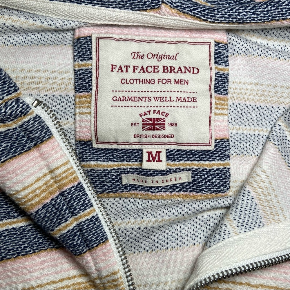 Fat Face Full Zip Hooded Sweatshirt Mens Medium Striped Cotton Hoodie Surf - Picture 3 of 5